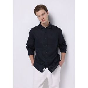 ✨Colins Slim Fit Plain Navy Linen Blend Button Down Sz Large Shirt✨